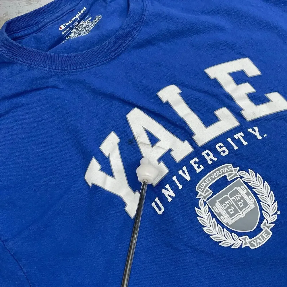 Vintage Y2K Champion Yale University Shirt Mens M Royal Blue Cotton Short Sleeve - Picture 5 of 5